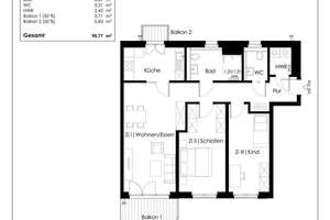 Moderne 3-Zimmer-Wohnung mit 2 Balkonen, Aufzug und Tageslicht, nahe öffentlicher Verkehrsanbindung – Subbelrather Str.  488c, 50825 Ehrenfeld (Ortsteil), Köln – Vorschaubild 5