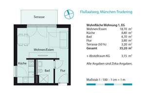 Moderne 1-Zimmer-Wohnung mit kleinem Garten/Terasse  und Einbauküche in München-Trudering – Flußaalweg 4, 81825 Gartenstadt Trudering, München – Vorschaubild 3