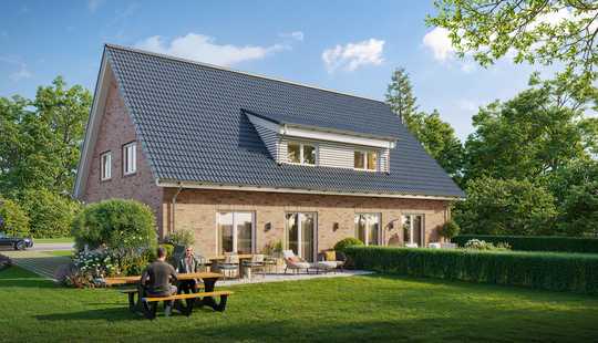 Bild von Doppelhaushälfte mit Zukunft: 4 Zimmer, ca. 121 m² - Feldrandlage (Hinten)