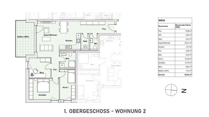 WHG. 02: Provisionsfrei KfW 40 Neubau Elz 4 Zimmer ca. 95 m² Balkon