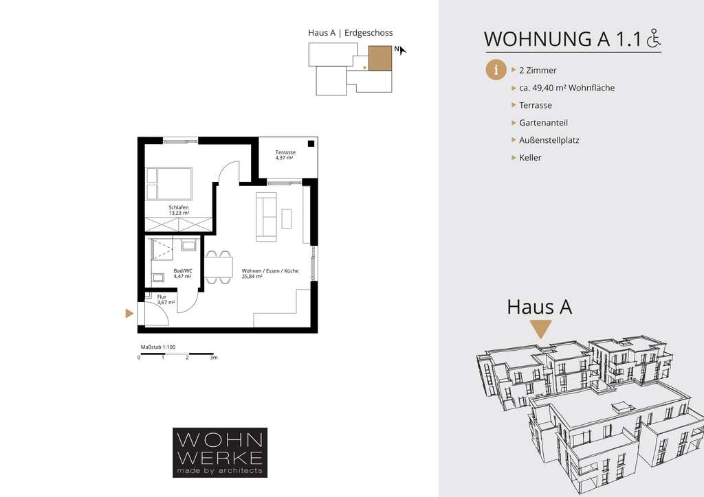 Whg A 1.1 - Barrierefreie 2-Zimmer Gartenwohnung  - degressive Afa möglich!