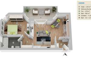 Lichtdurchflutet und stilvoll: 2-Zimmer-Wohnung mit Balkon und Einbauküche in München-Trudering – Die vollständige Adresse der Immobilie erhältst du vom Anbieter., 81827 Waldtrudering, München – Vorschaubild 2