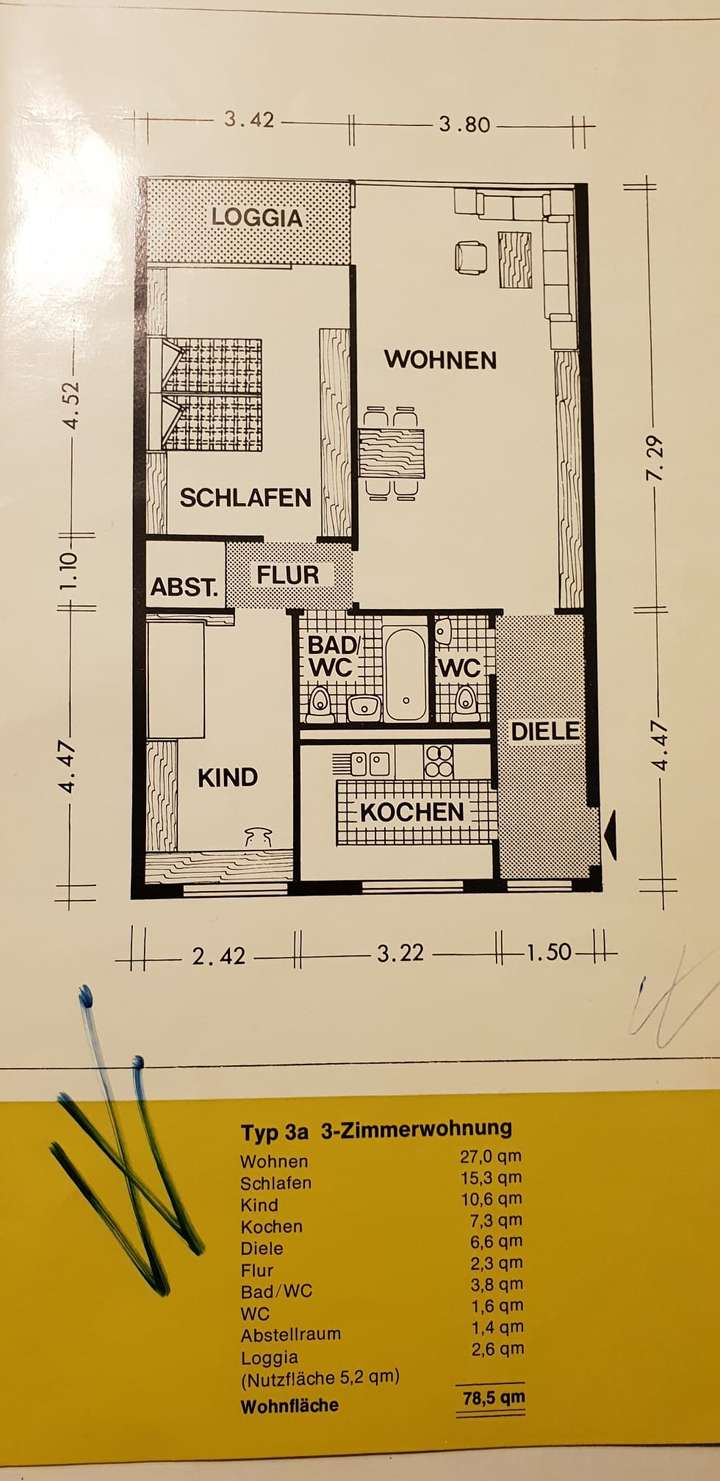 Grundriss Wohnung mit Flächenb