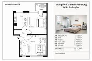 Saniert & Balkon: Bezugsfreie 2-Zimmerwohnung in Steglitz – Die vollständige Adresse der Immobilie erhältst du vom Anbieter., 12169 Steglitz, Berlin – Vorschaubild 13