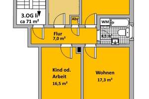 Helle gepfl. 3 Zi. Whg. 71 m² m. Ebk., Balk. 3.OG ohne Lift, in Nbg. Nord zentr. Lage, Nähe Burg. – Maxfeldstr. 12, 90409 Pirckheimerstraße, Nürnberg – Vorschaubild 2