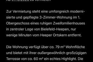 Modernisierte 3-Zimmer-Wohnung mit ca. 60 m² großer Terrasse & Garage – zentral in Bielefeld-Heepen