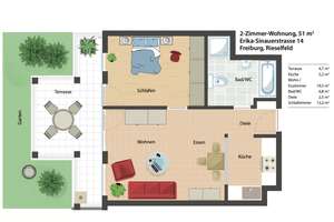 Charmant 2-Zimmer-Wohnung mit Garten bezugsfrei – 79111 Rieselfeld, Freiburg im Breisgau – Vorschaubild 9