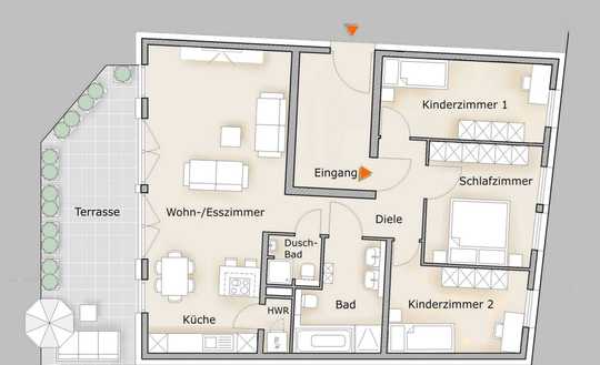 GROSSZÜGIGE 4-ZKB-WOHNUNG MIT SONNENTERRASSE UND GARTEN