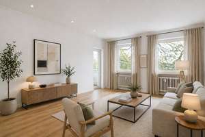 Nicht aufwendig zu renovieren: 3-Zimmer-Wohnung mit Balkon und eigenem Garagenplatz – Die vollständige Adresse der Immobilie erhältst du vom Anbieter., 80939 Freimann, München – Vorschaubild 1