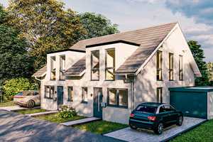 Reiheneckhaus mit Grundstück, A+, KfW 40 mit PV-Anlage, Wärmepumpe, Keller zu Wohnzwecken ausgebaut – Odenthaler Weg 0, 40591 Düsseldorf – Vorschaubild 1