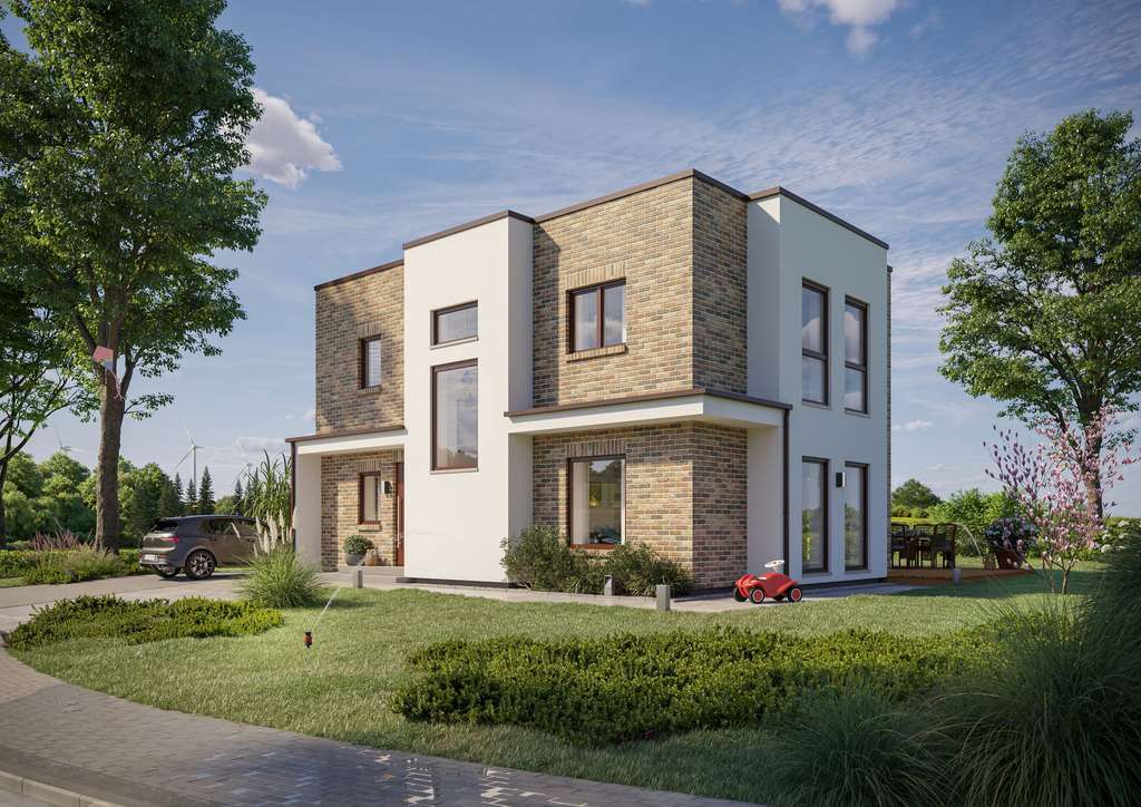 Immobilie in Heuthen - Design-Highlight mit voller Höhe: 2 Vollgeschosse, Massivwände, Flachdach-Stil. - Bild 0