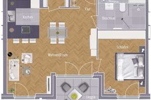 GOLDECK Nr. 1.  Luxuriöse 2-Raumwohnung, Sonnenbalkon, Kaufpreiszahlung bei Bezugsfertigkeit möglich
