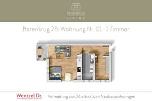 Moderne 1-Zimmer-Wohnung mit Terrasse – Farmsen-Berne – Wentzel Dr. – Barenkrug 28, 22159 Farmsen-Berne, Hamburg – Vorschaubild 1