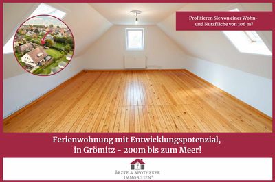 Ferienwohnung mit Entwicklungspotenzial, 200m bis zum Meer!