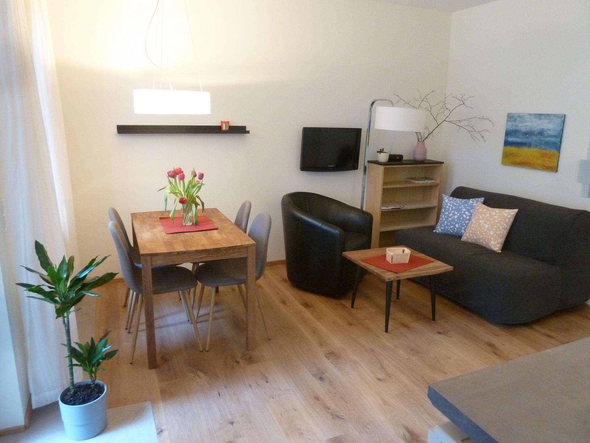 fully furnished and equipped (all bedding, towels etc urban but quiet apartment for 2 with small, fenced garden