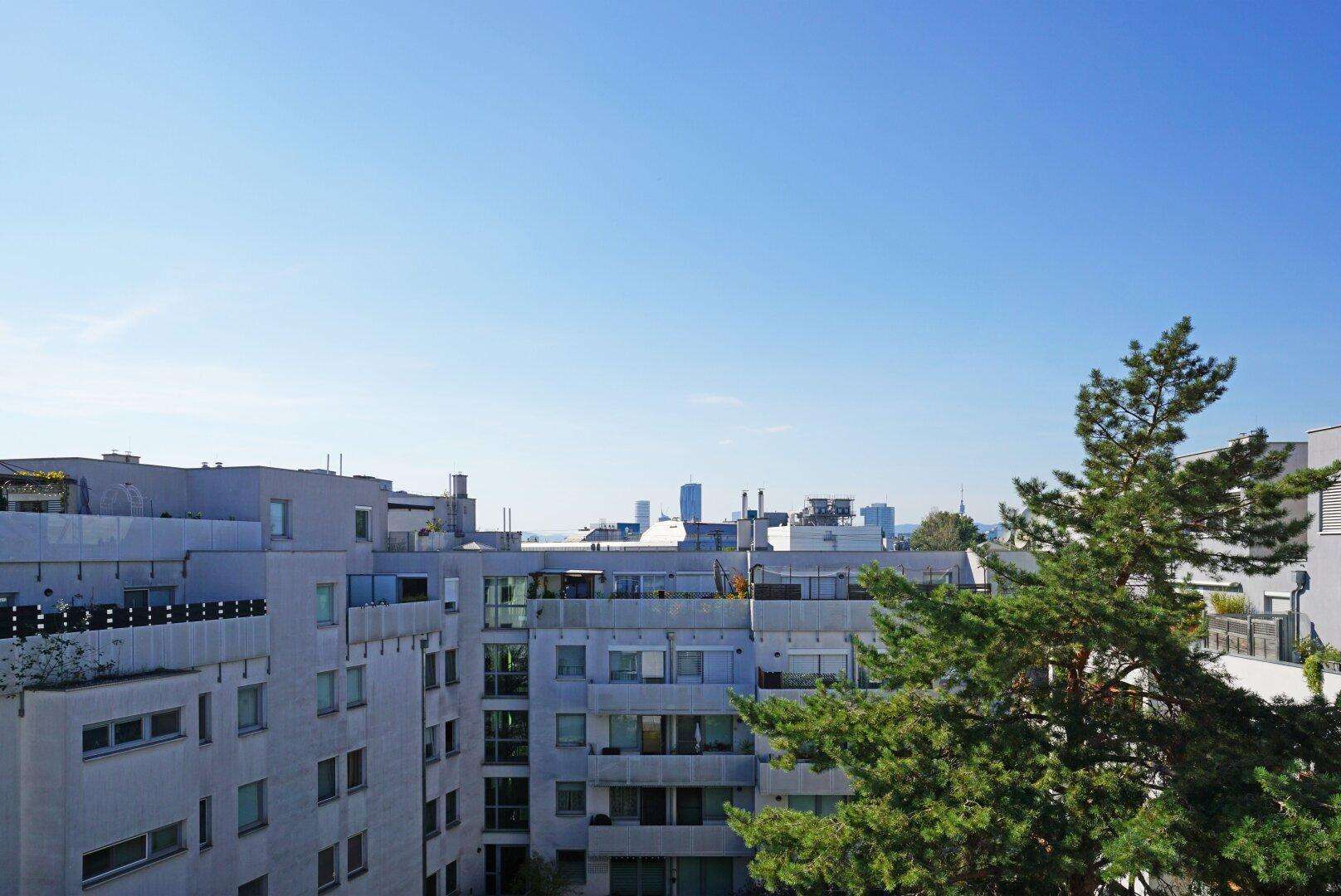 Ausblick bis Donauturm und DC Tower - Dachgeschoßwohnung mit Balkon