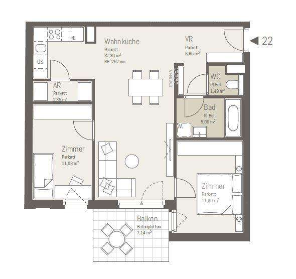 PROVISIONSFREI: 3-Zimmer-Wohnung mit Balkon / bereits vermietet