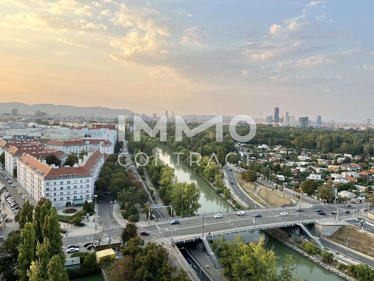 Fantastische Dreizimmer-Wohnung mit Top-Ausblick über Stadt, Donaukanal, Prater (Tiefgarage im Haus)