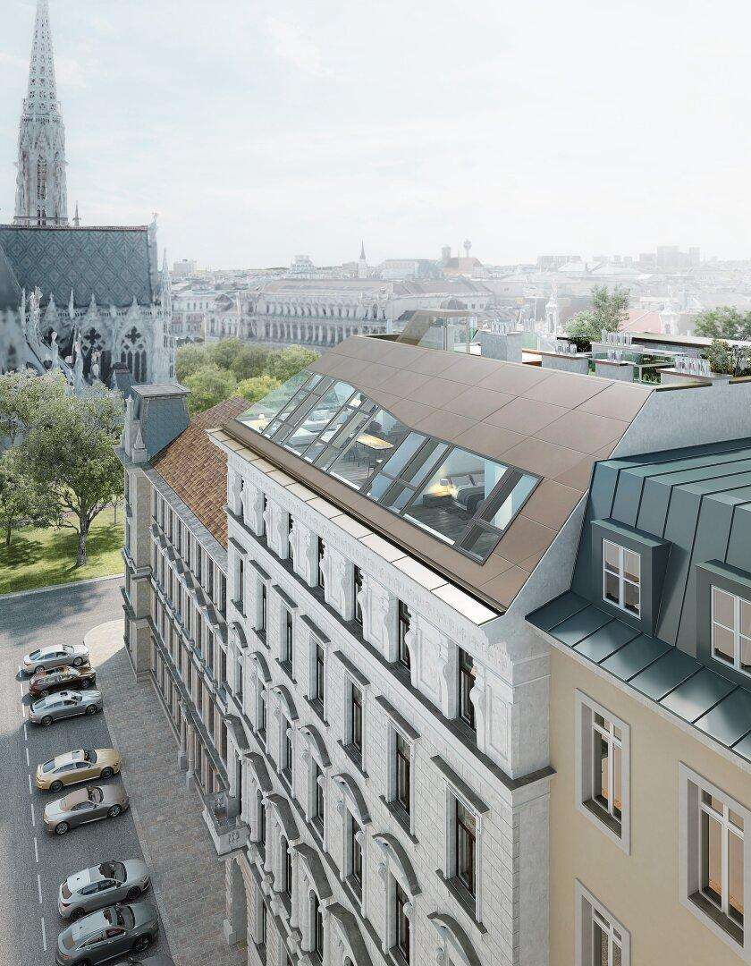 Penthouse-Planung mit direktem Blick auf die Votivkirche: Genehmigter Rohdachboden zur Realisierung