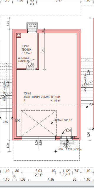 Grundriss des Untergeschosses mit Technikraum und großem Abstellraum.