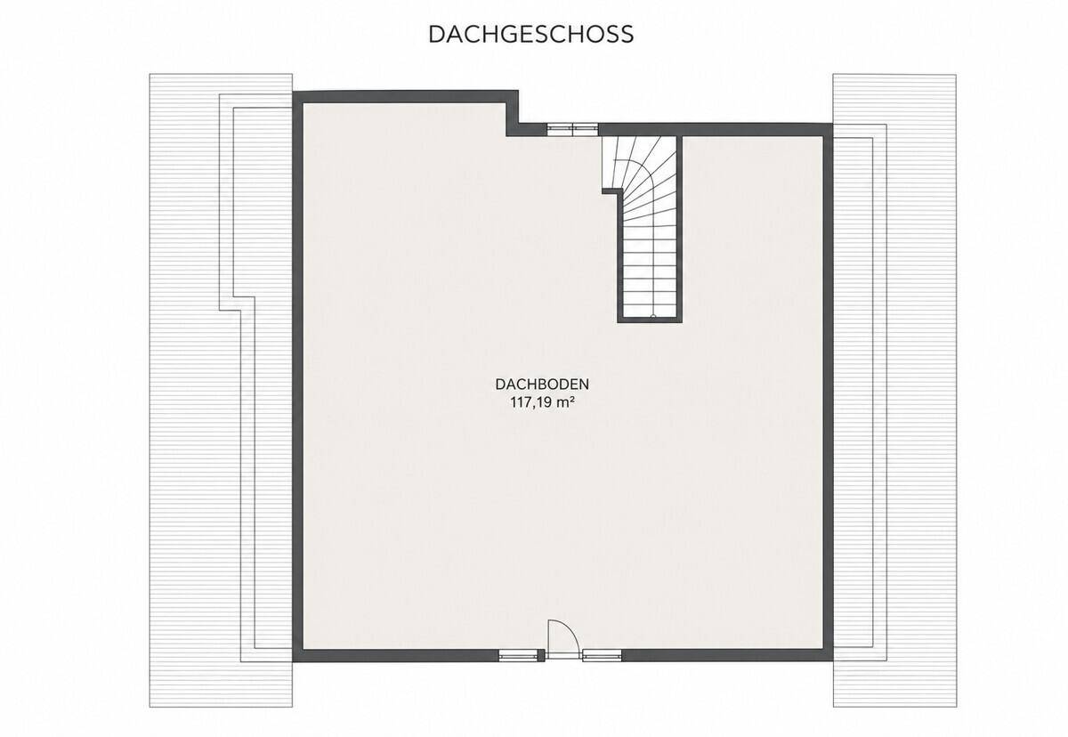 Grundriss des Dachgeschosses mit einem großen Dachbodenbereich und Treppenzugang.