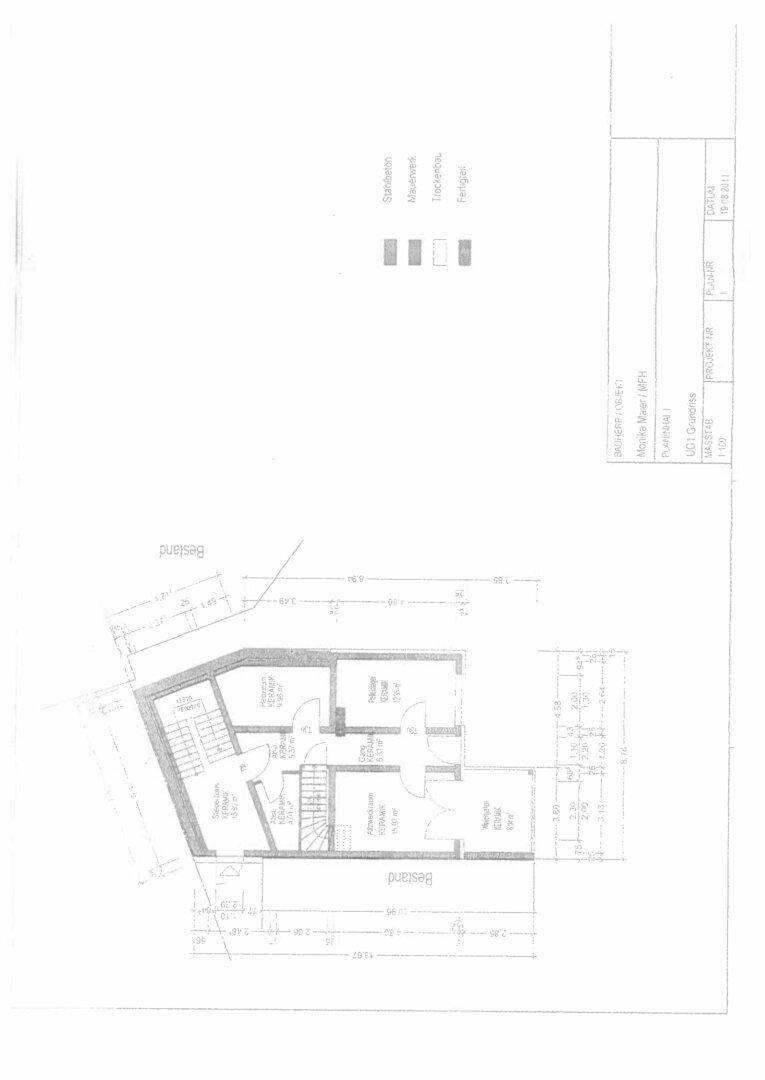 Grundriss des ersten Untergeschosses mit Schlafzimmer, Bad und Abstellraum.