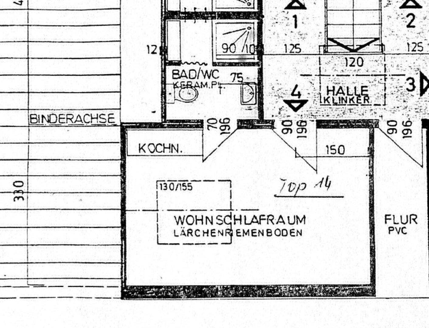 Grundriss zeigt Wohnschlafraum mit Kochnische und Bad/WC.
