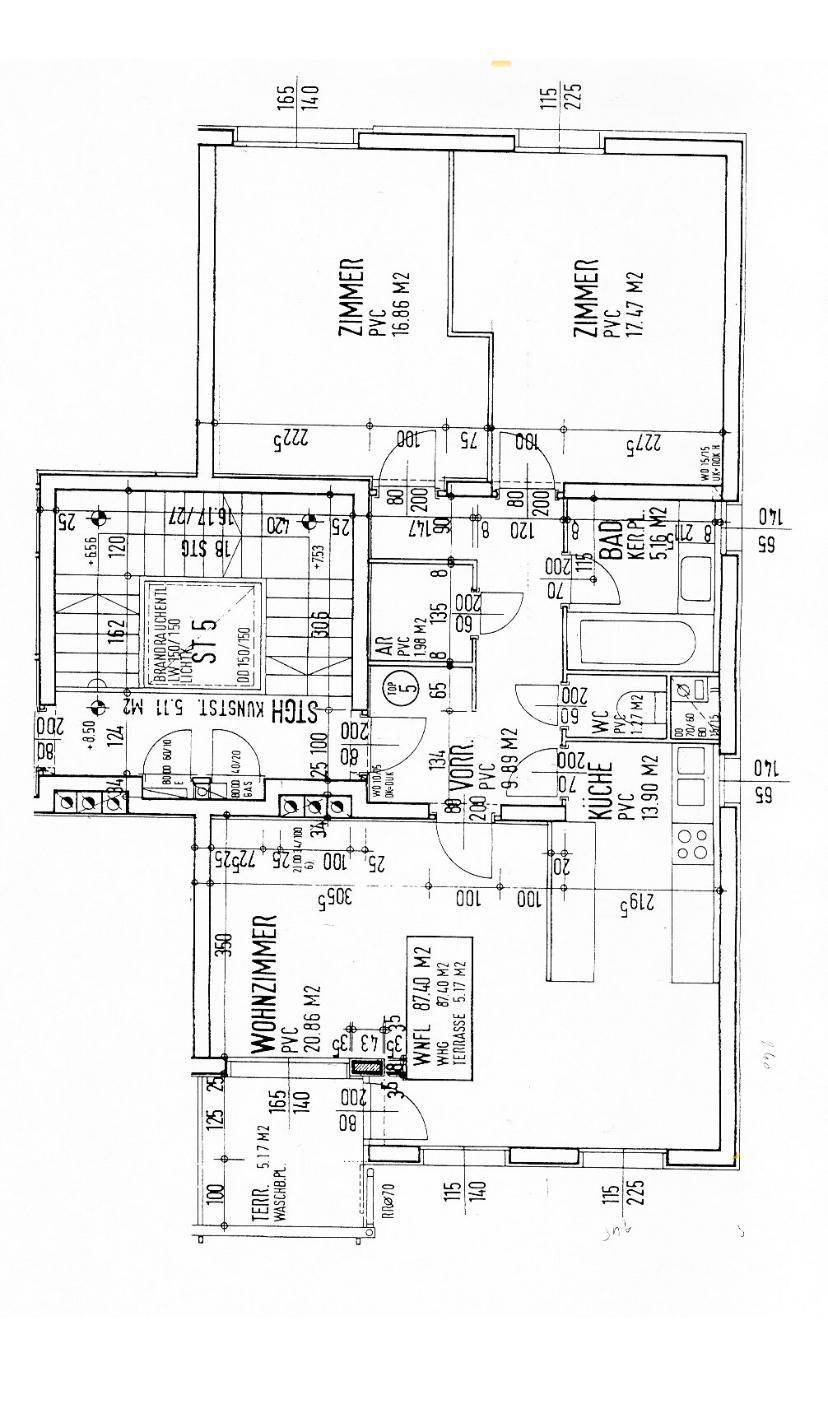 Detaillierter Grundriss einer Wohnung mit Zimmeraufteilung und Flächenangaben.