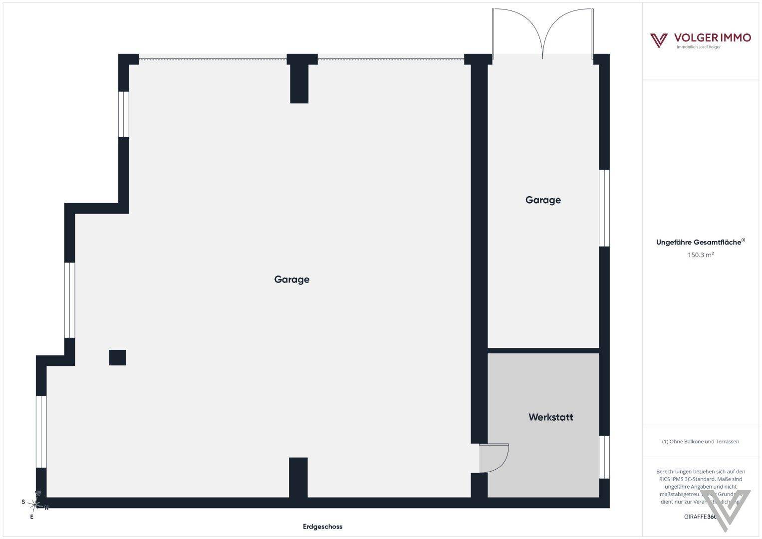 Grundriss des Erdgeschosses mit großer Garage und integrierter Werkstatt.