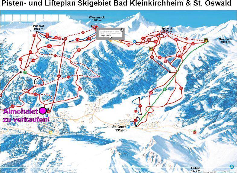 Pisten-/Liftplan mit Immobilie