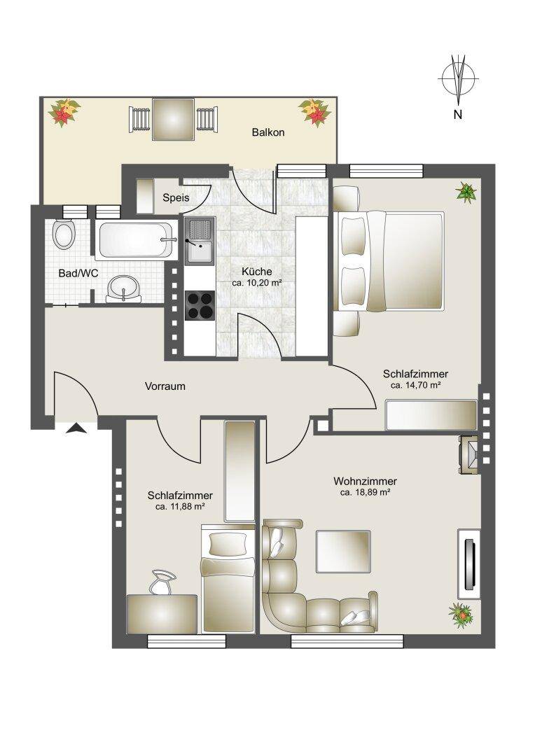 Grundrissplan mit Einrichtungsvorschlag