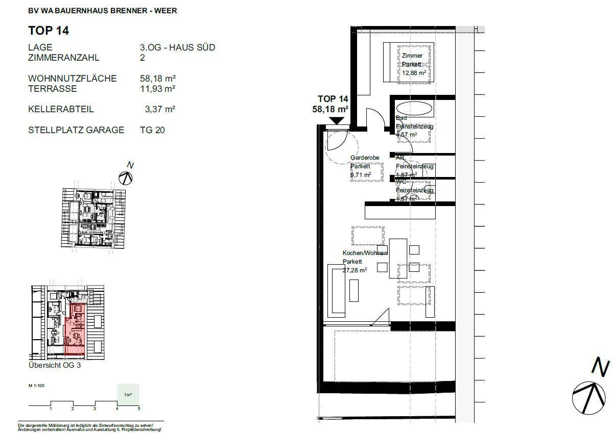 Verfügbare 2 Zimmer Wohnung Top 14