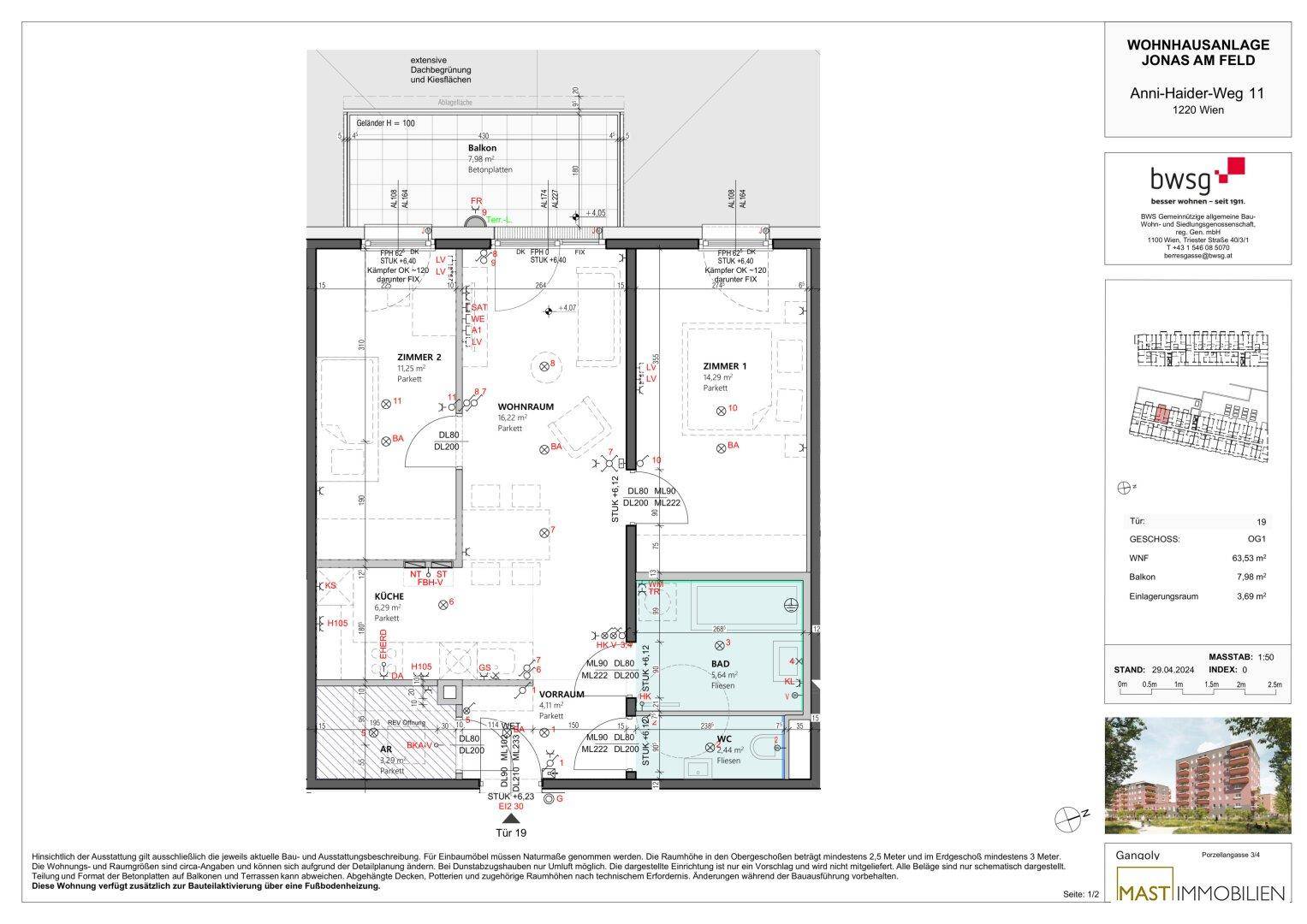 Detaillierter Grundriss der Wohnung mit Raumaufteilung und Balkon.