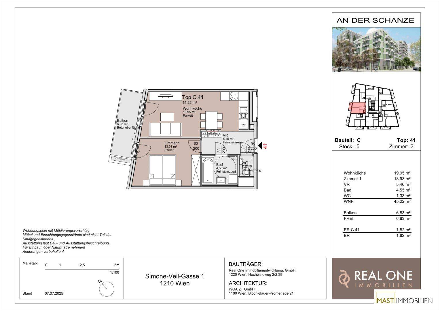 Detaillierter Grundrissplan der Wohnung mit Raumaufteilung und Flächenangaben.