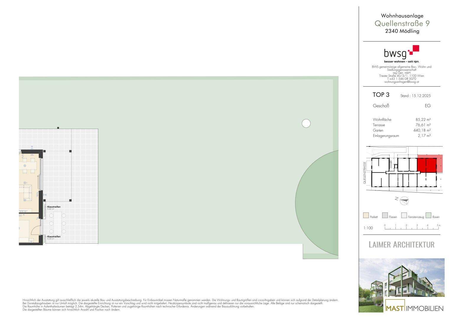 Lageplan des Erdgeschosses mit großzügiger Terrasse und weitläufigem Gartenbereich.