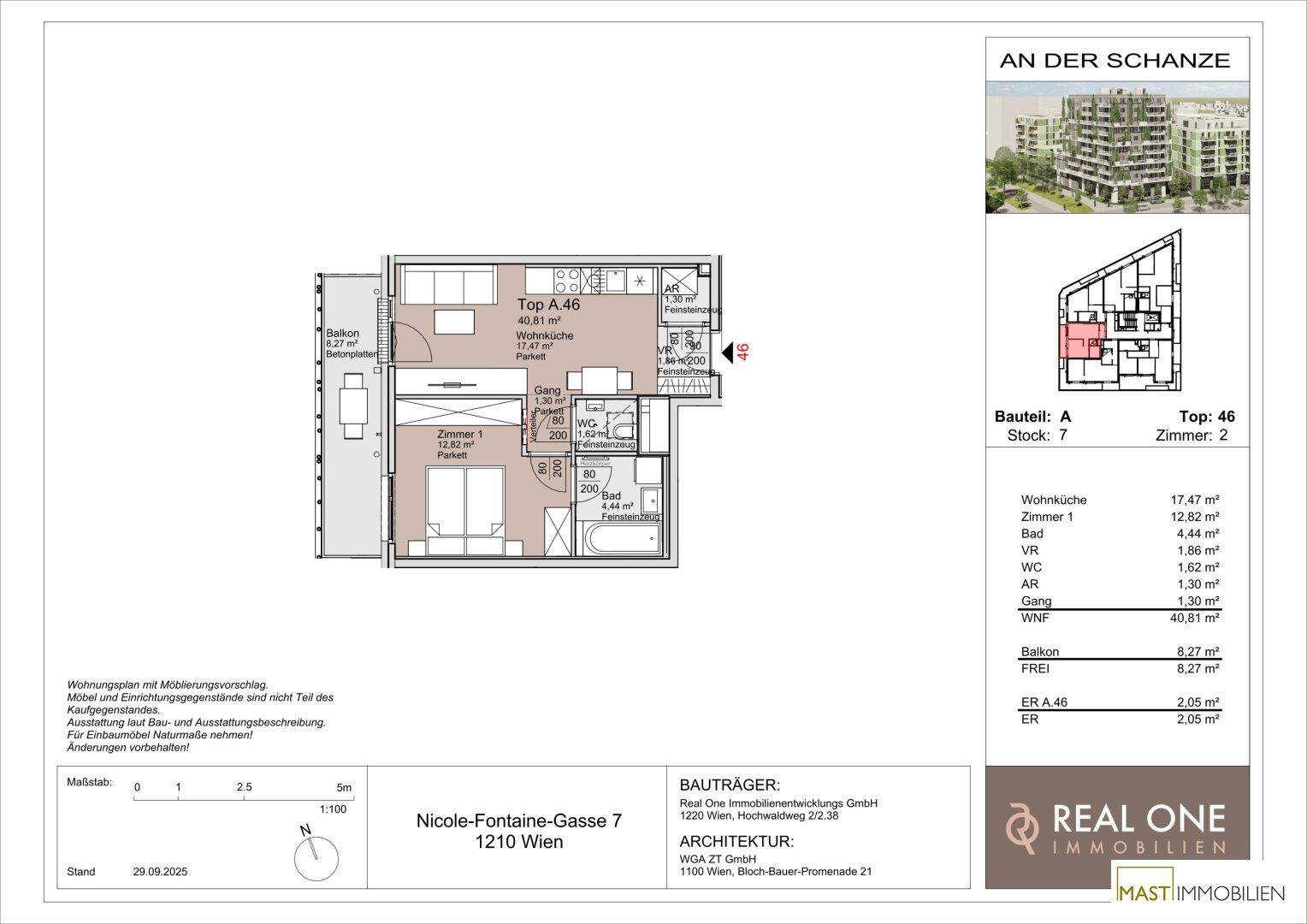 Detaillierter Grundriss der Wohnung mit Raumaufteilung und Flächenangaben.