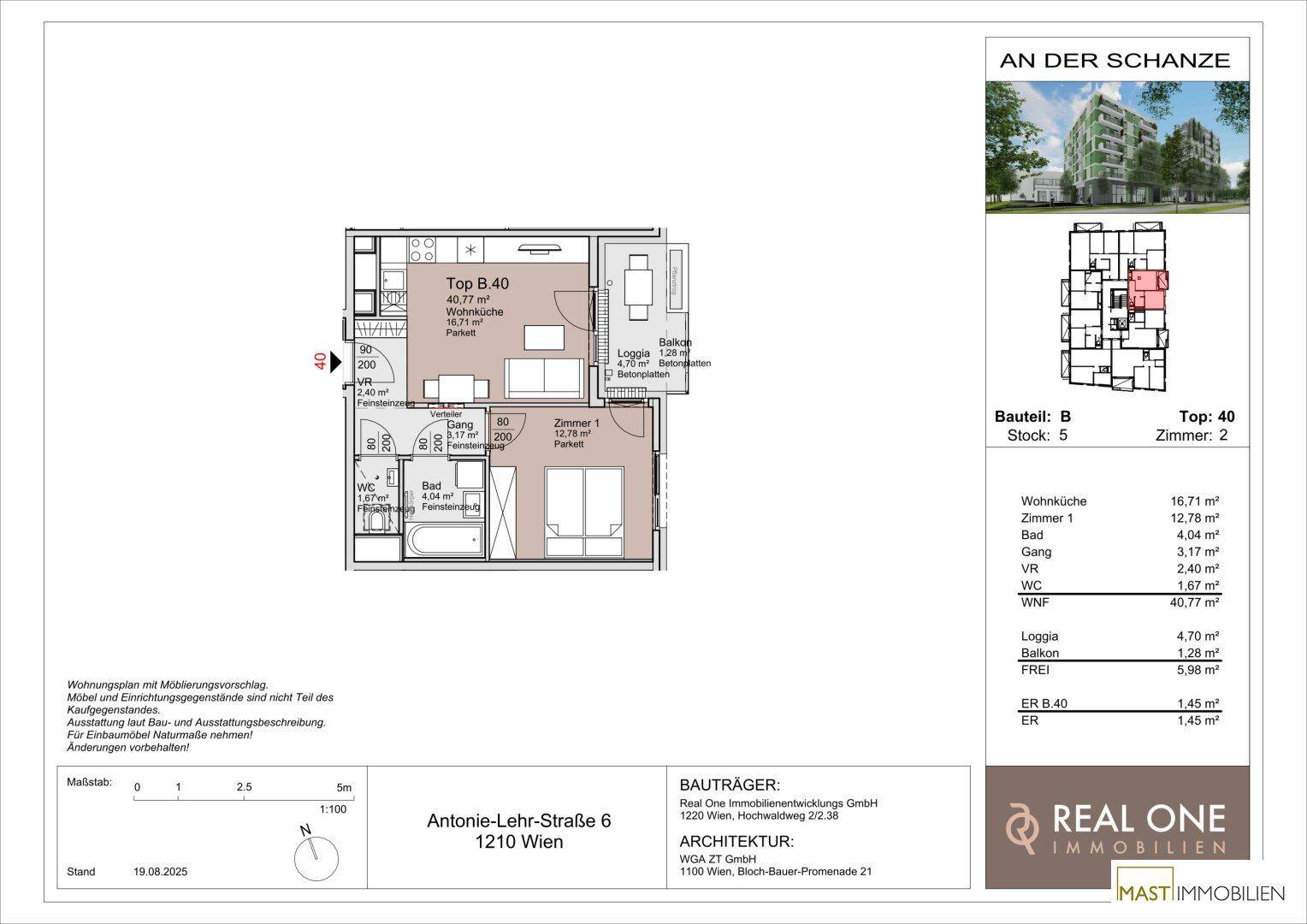 Detaillierter Grundriss der Wohnung mit Raumaufteilung und Flächenangaben.