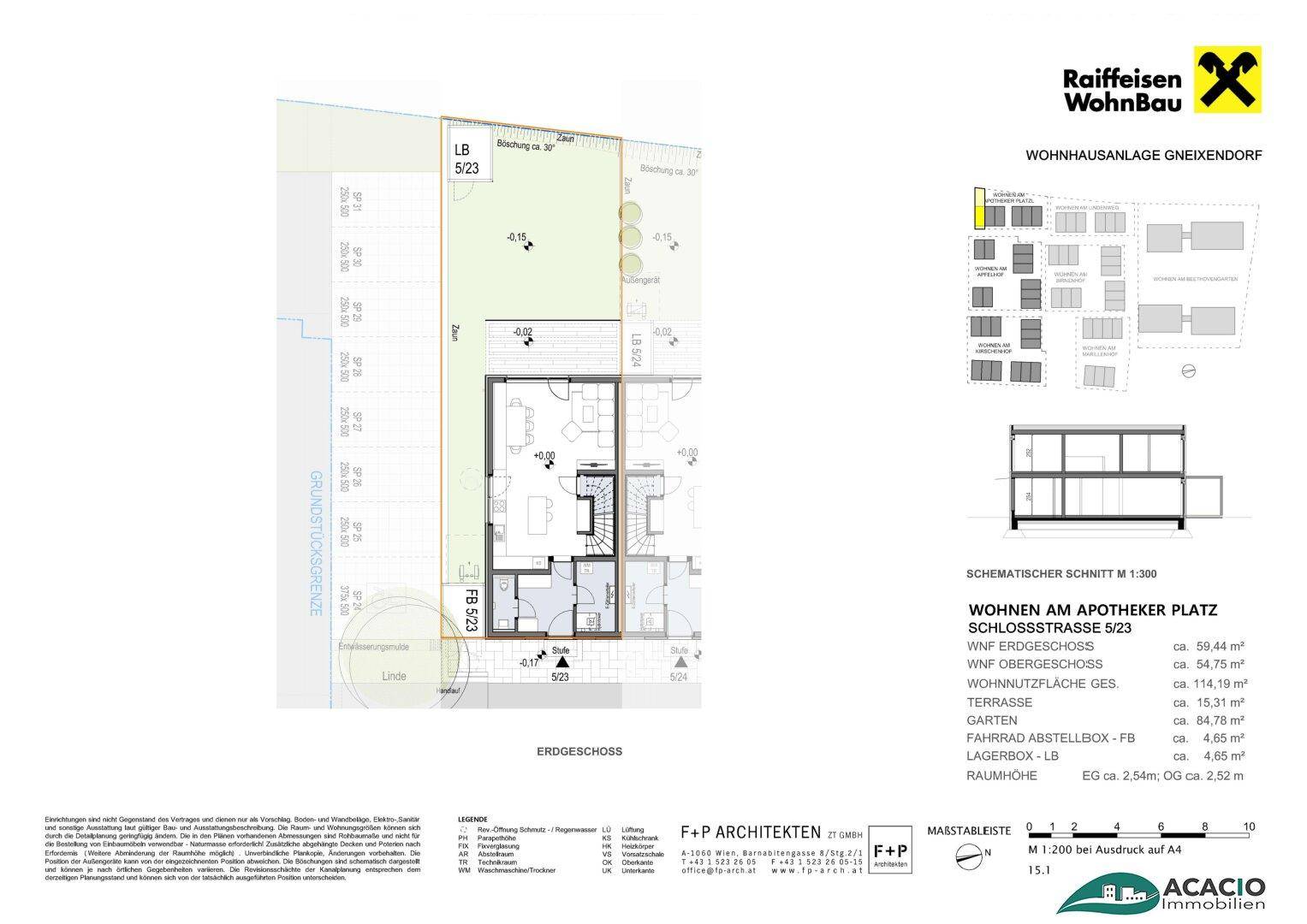 Grundriss des Erdgeschosses mit offenem Wohnbereich, Terrasse und direktem Gartenzugang.