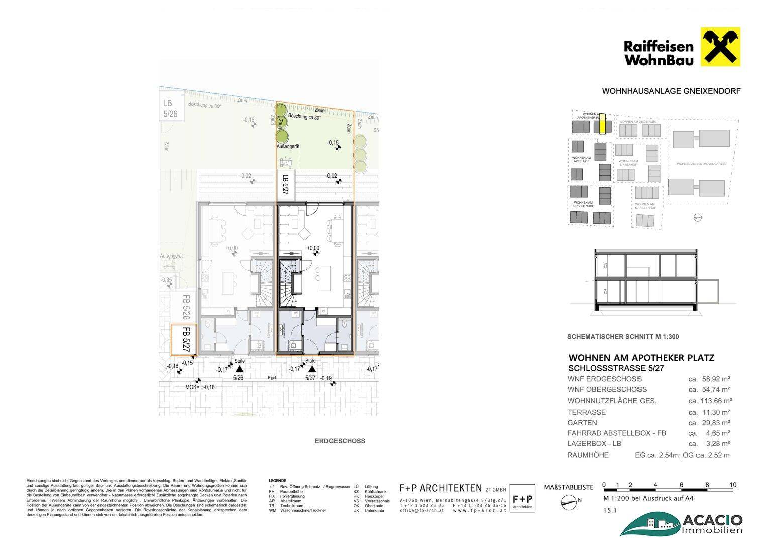 Grundriss des Erdgeschosses mit offenem Wohnbereich, Terrasse und Gartenanteil.