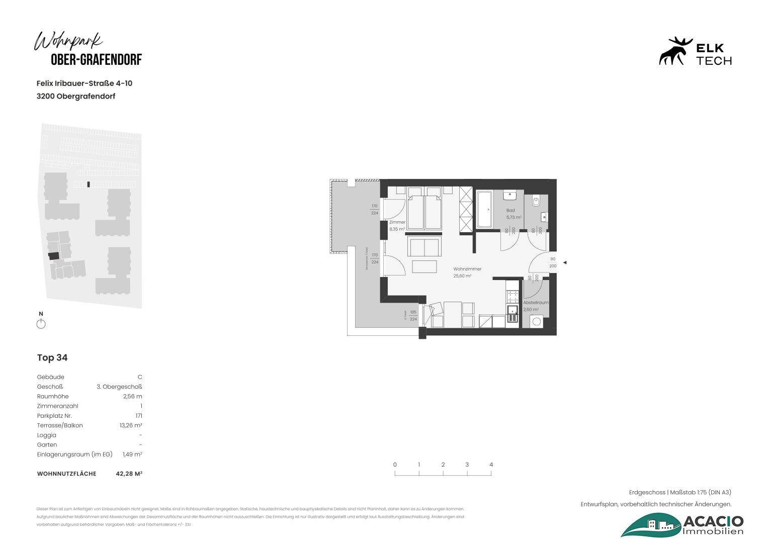 Detaillierter Grundriss einer Wohnung mit Raumaufteilung und Flächenangaben.