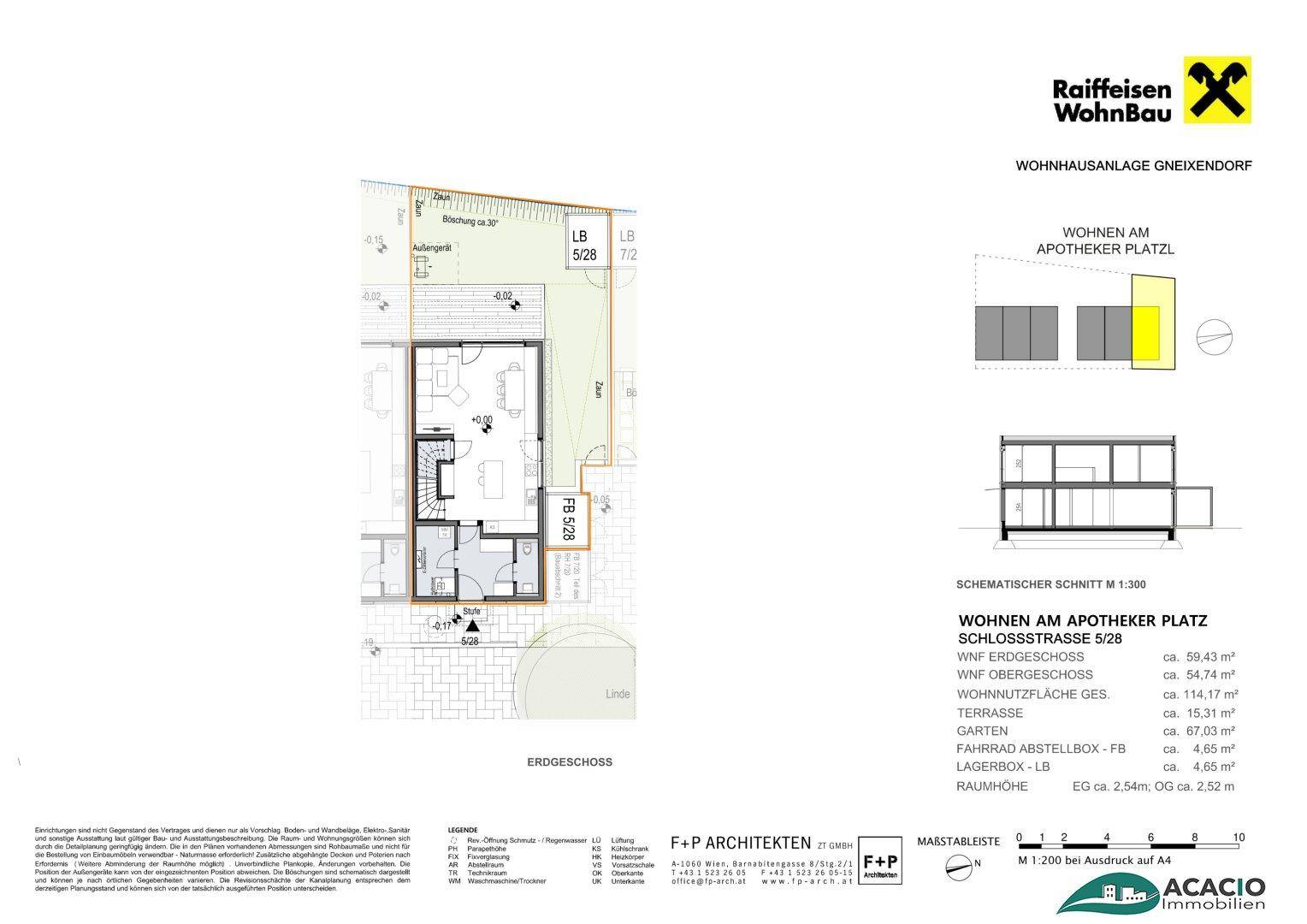 Grundriss des Erdgeschosses mit Garten, Terrasse und Wohnbereich.