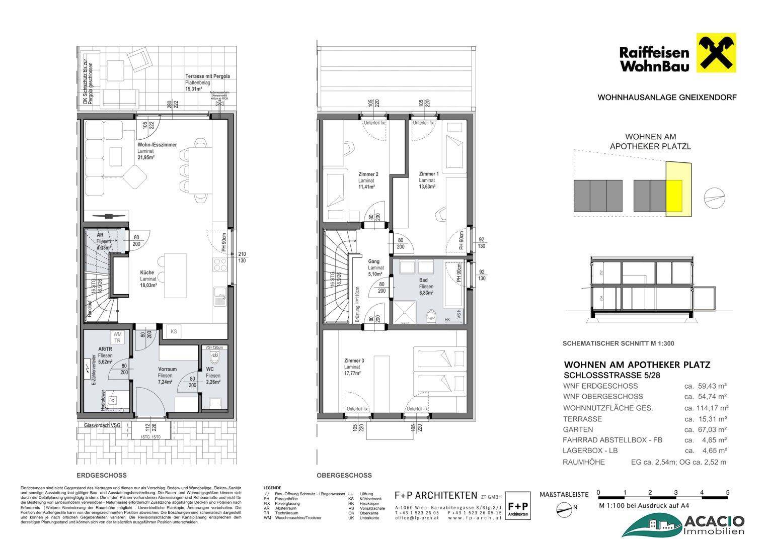 Grundrisse des Erd- und Obergeschosses mit Raumaufteilung und Treppe.