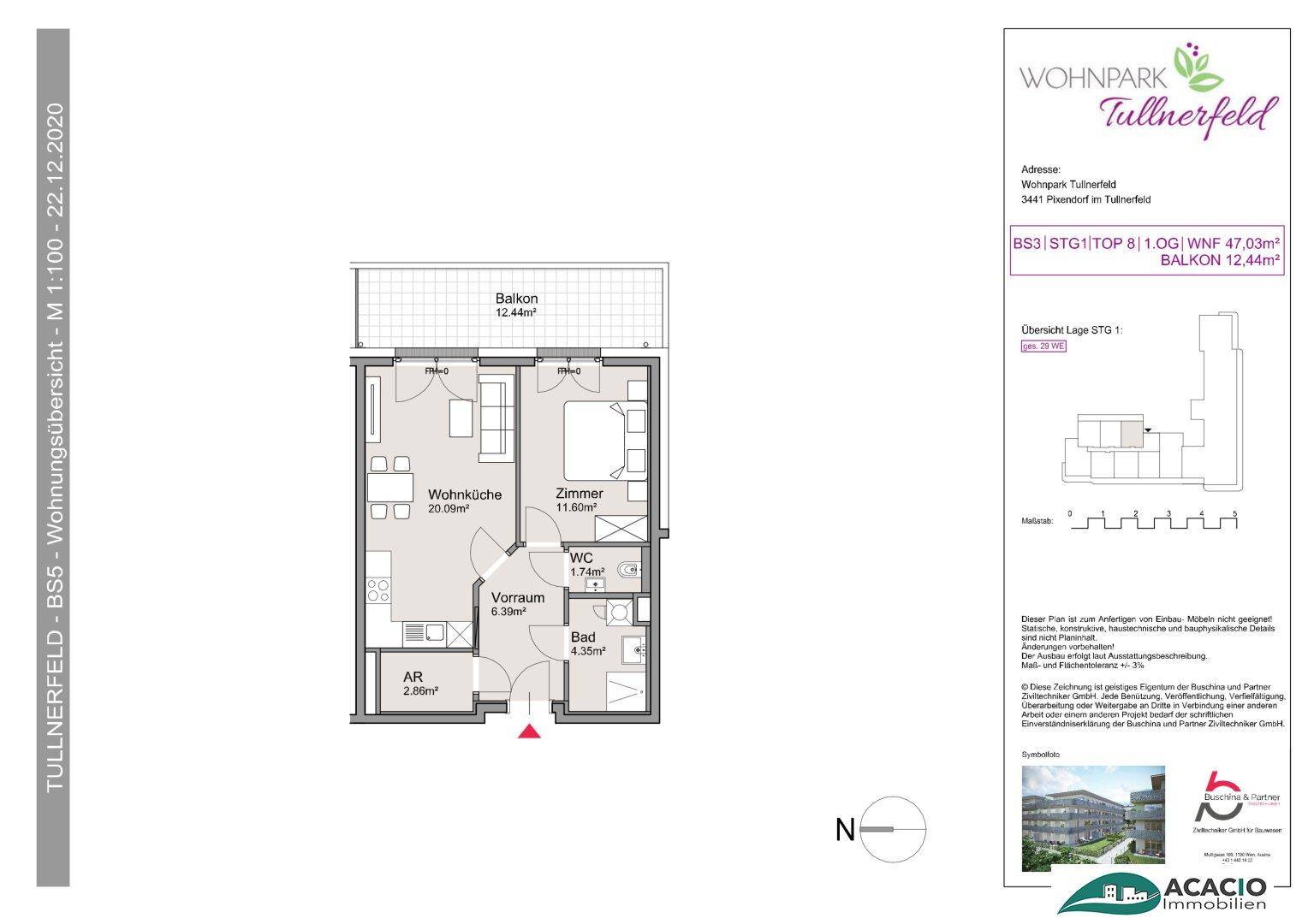 Detaillierter Grundriss der Wohnung mit Raumaufteilung und Balkon.