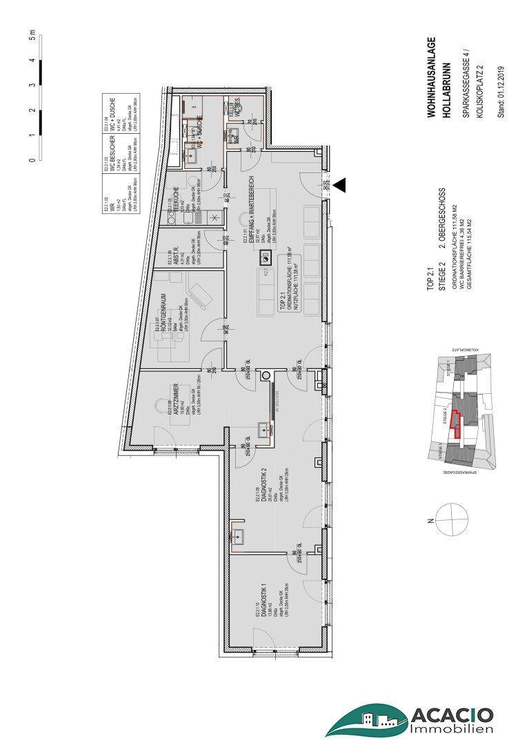 Detaillierter Grundriss einer Wohnung im Obergeschoss mit mehreren Zimmern und einem Balkon.