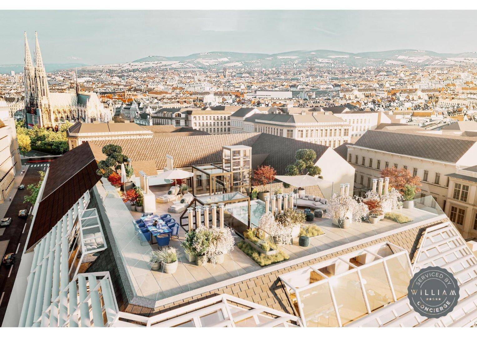 Dachterrasse mit Whirlpool und Stadtblick