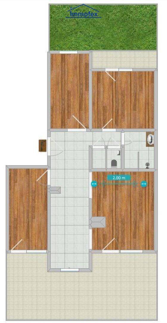 Übersichtlicher Grundriss der Wohnung mit Raumaufteilung und Maßen.