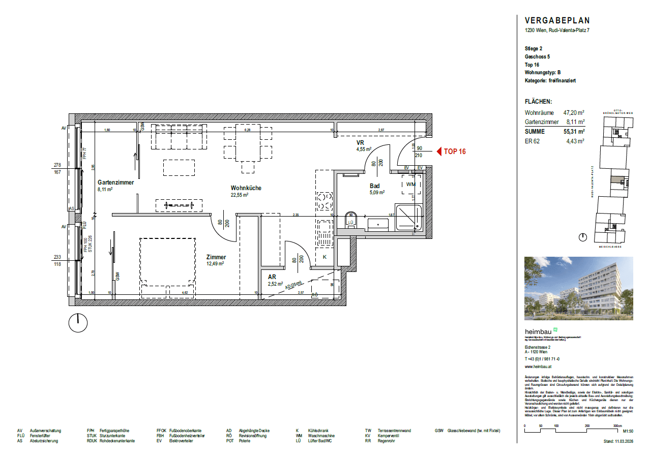 Detaillierter Grundriss einer Wohnung mit mehreren Zimmern, Bad und Gartenanteil.