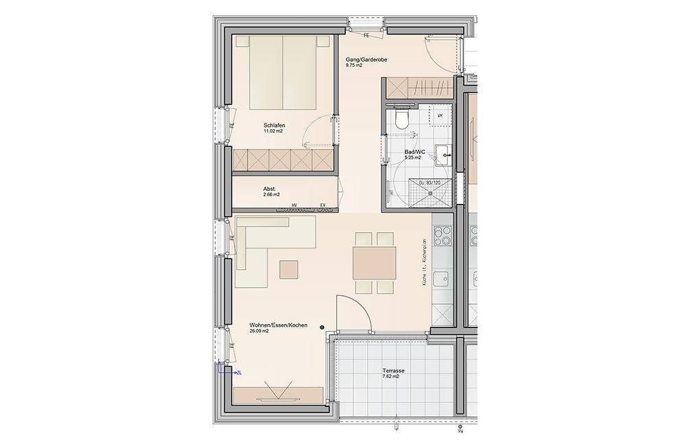 Perfekt aufgeteilte 2-Zimmer Terrassenwohnung (Top A02) - Més