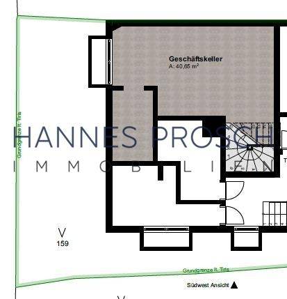 Ausschnitt eines Grundrisses, der einen Geschäftskeller mit einer Fläche von 40,65 m² zeigt.