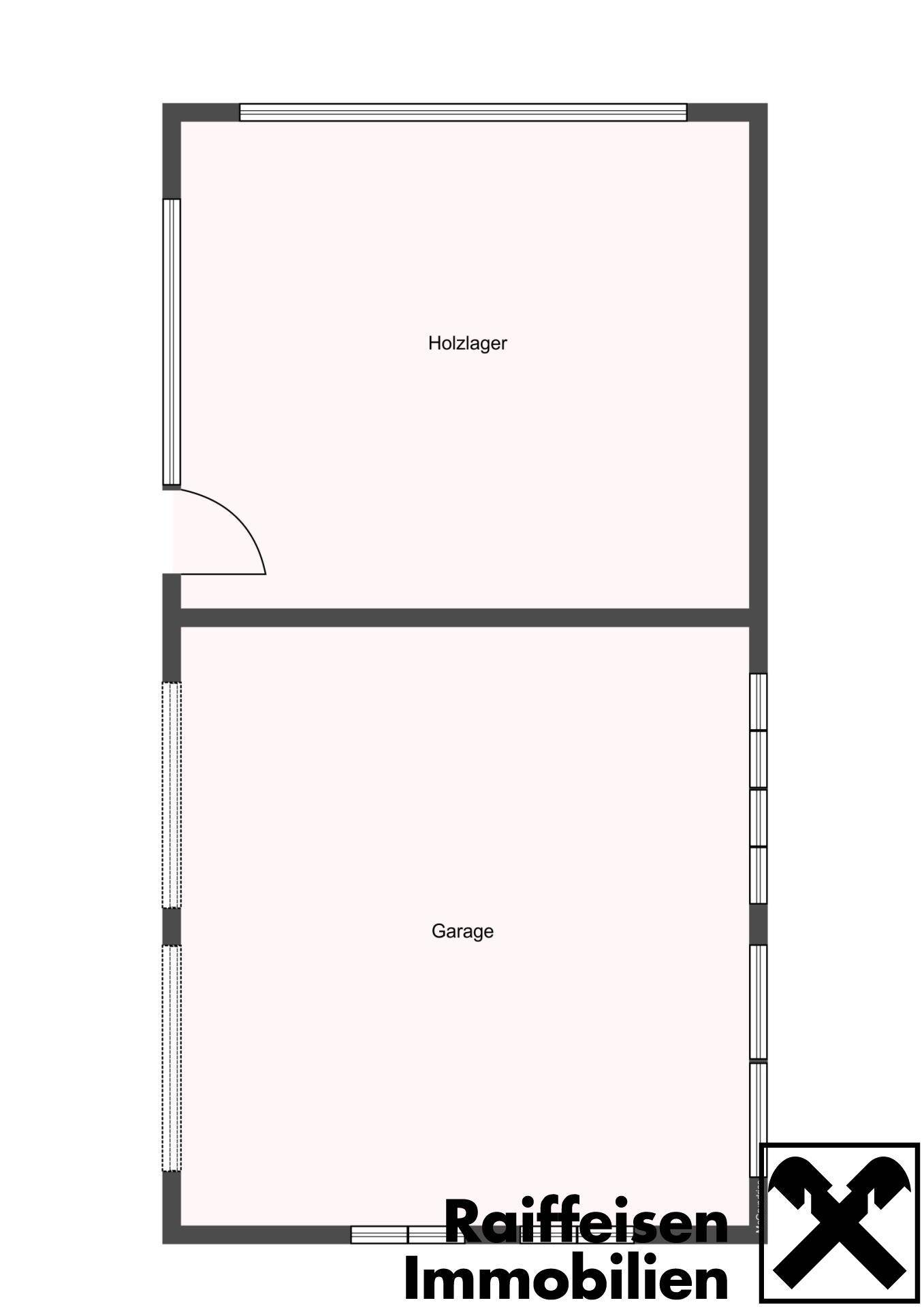 Grundriss des Nebengebäudes mit Garage und Holzlagermöglichkeiten.
